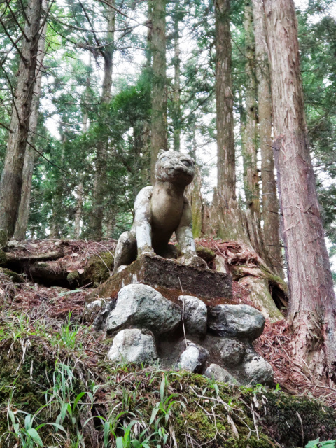 三峰神社　遥拝殿脇の犬の像